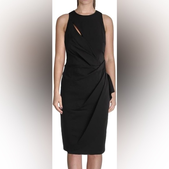 NWT Vera Wang Sleeveless Stretch Cocktail Dress Side Ruffle Slit Neck LBD Sz 4 - Picture 2 of 14